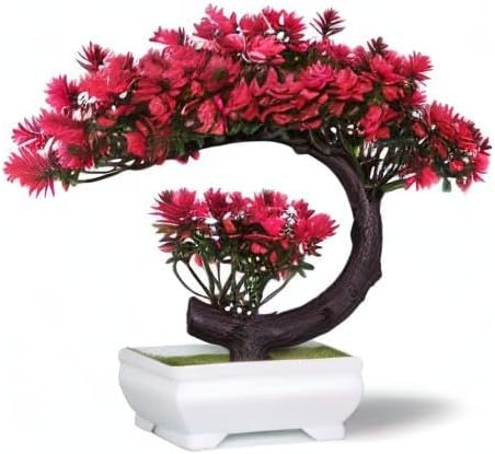 Small Artificial Plants Greenery Desktop Bonsai - Magenta Fake Plants for Home Decor Indoor Bookshelf Office Desk Bathroom Room Decor, Tall 8.5"