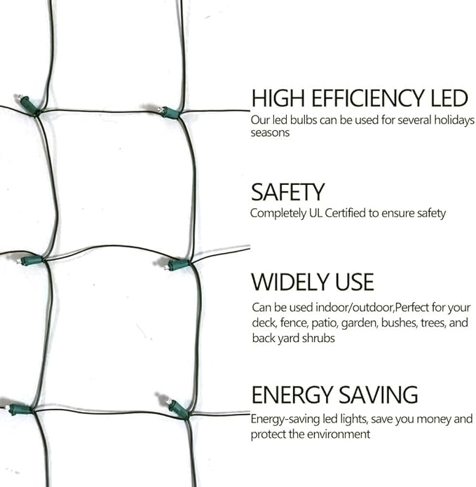 LED Christmas Net Lights Outdoor Christmas Decorations for Bushes,100LED 5ftx5ft Connectable Green Wire Net Christmas Lights for Outdoor indoor Yard Mesh Shrub Tree Decor ,UL Certified(Warm White)