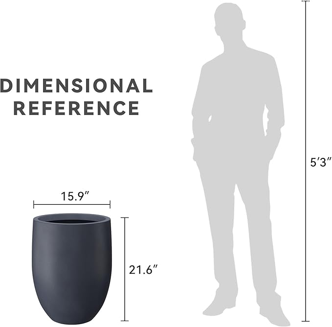 Kante 21.7" H Dark Gray Concrete Tall Planter, Large Outdoor Indoor Decorative Pot with Drainage Hole and Rubber Plug, Modern Round Style for Home and Garden