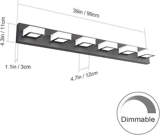 Ralbay 6 Lights LED Modern Dimmable Matte Black Vanity Light Acrylic Modern - Image 2