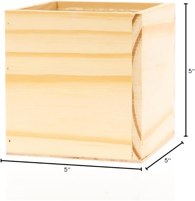Wood Planter Box, 5 Inch Square, Rose Wood, Plastic Liner, Garden Centerpiece Display, Wedding Flowers Holder, Home and Venue Decor (5x5 Set of 4, Rose Wood)