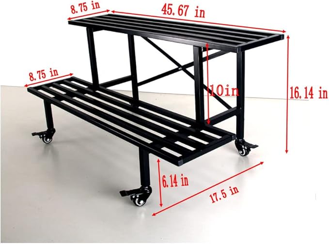 Zhongma 2 Tier Sturdy Metal Plant Stand with Wheels Heavy Duty Plant Holder for Home Indoor and Outdoor,L45.67 x W17.5 x H16.14 inch,440 LBS Capacity & Heavy Duty Construction