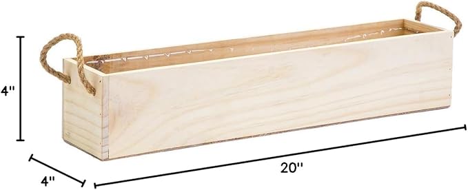 Wooden Planter Box, Rustic Barn Wood/Whitewash with Plastic Liner l Garden Decor l Restaurant and Wedding Decorations l Table Centerpiece (20x4 w Handle Set of 2, Rose Wood)