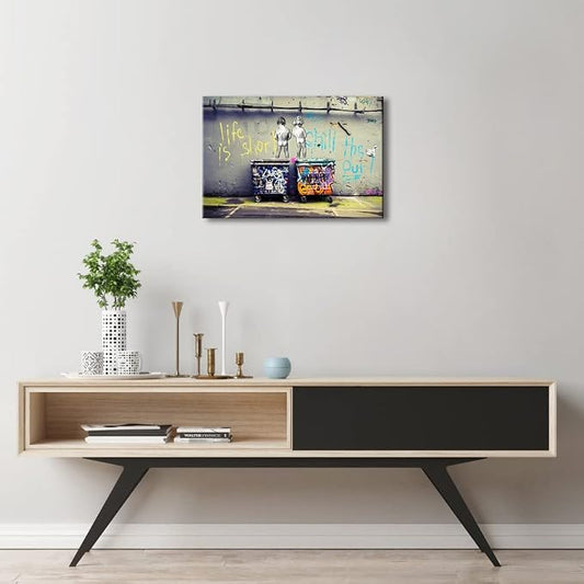 Wieco Art Gallery Wrapped Canvas Prints Life is Short Chill the Duck Out Banksy - Image 2