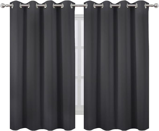 LEMOMO Blackout Curtains 66 x 54 Inch Long Dark Grey Curtains Set of 2 Panels - Image 2