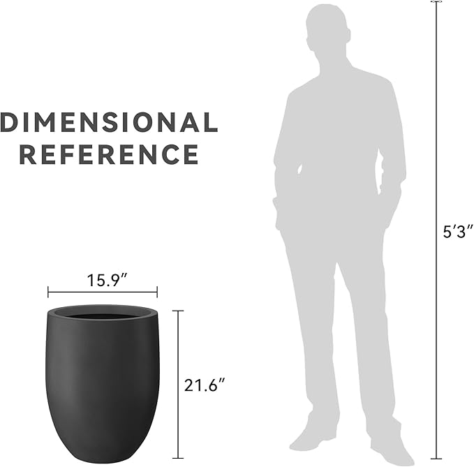 Kante 21.7" H Natural Concrete Tall Planter, Large Outdoor Indoor Decorative Pot with Drainage Hole and Rubber Plug, Modern Round Taper Style for Home and Patio Burnished Black