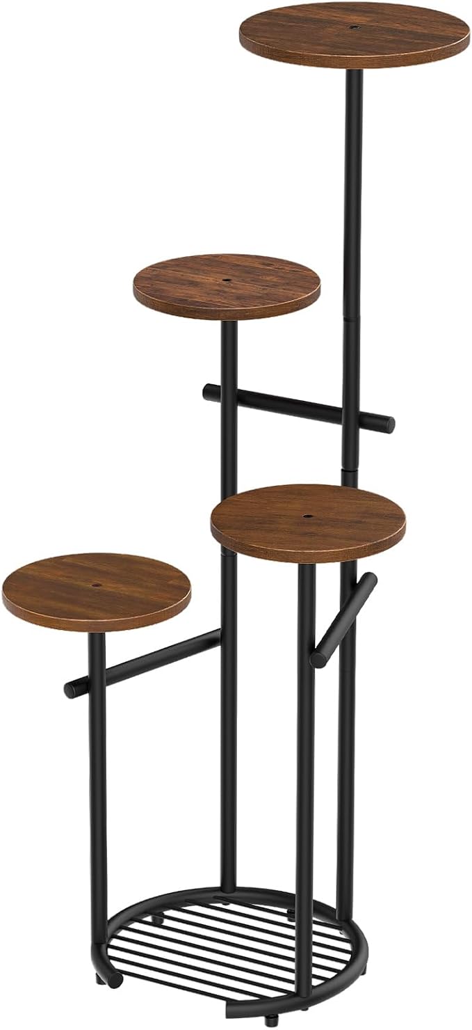 TOSKING 5 Tier Metal Plant Stand Indoor, Plant Shelf, Corner Shelf Flower Pot Stand for Outdoor Plant Stand for Living Room Balcony Garden Patio Bedroom (Black and Brown, 42in)
