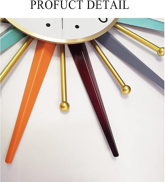 Large Wall Clock 27.5 Inch Modern Wall Clock Starburst Mid-Century Modern Decor - Image 9