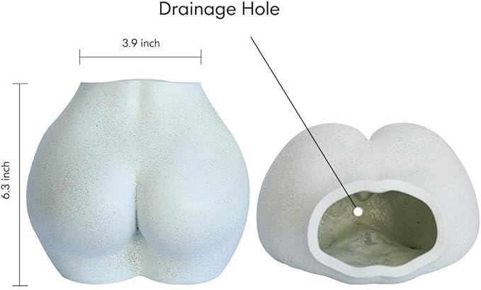 FROZZUR Body Plant Pot Butt Vase, Female Flower Pot, Resin Modern Boho Planter, White, Oval, Drainage Holes, Indoor, Table Top, Home Decor