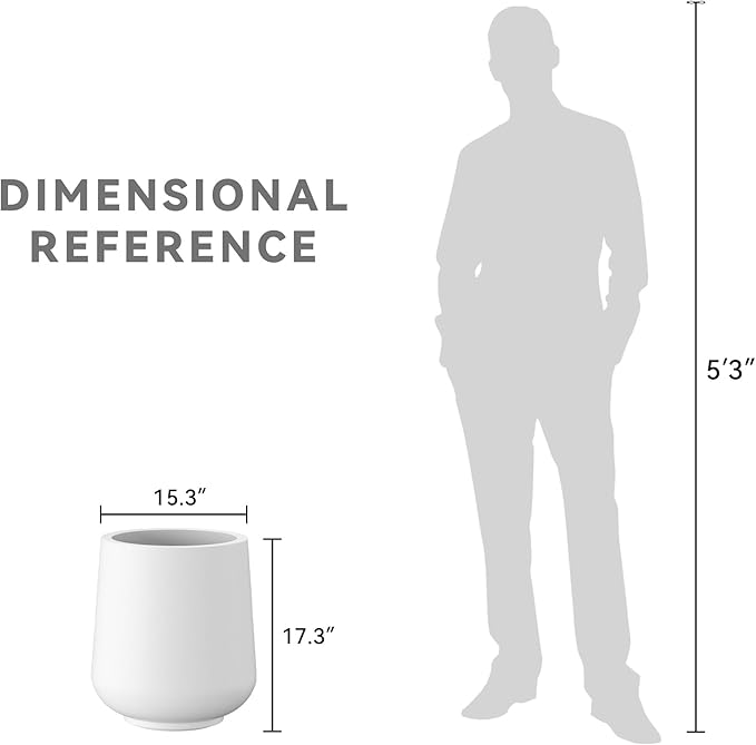 Kante 15.3" Dia Round Concrete Planter, Outdoor Indoor Large Plant Pots Containers with Drainage Hole and Rubber Plug for Home Garden Patio, Snow White