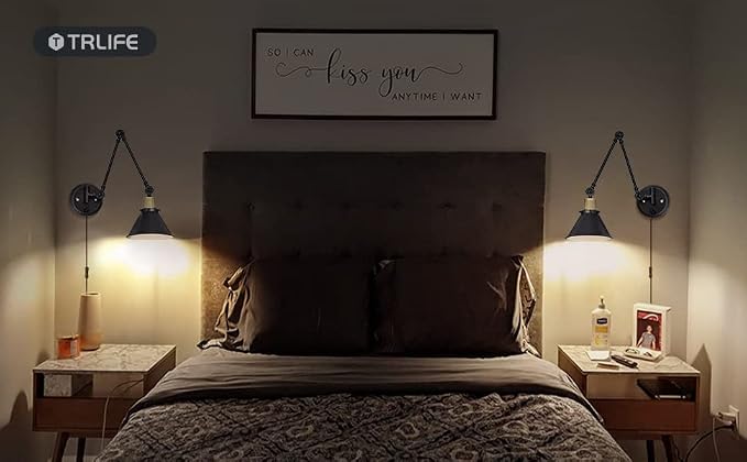 TRLIFE Plug in Wall Sconces, Dimmable Wall Sconce Swing Arm Wall Lights Plug in - Image 7