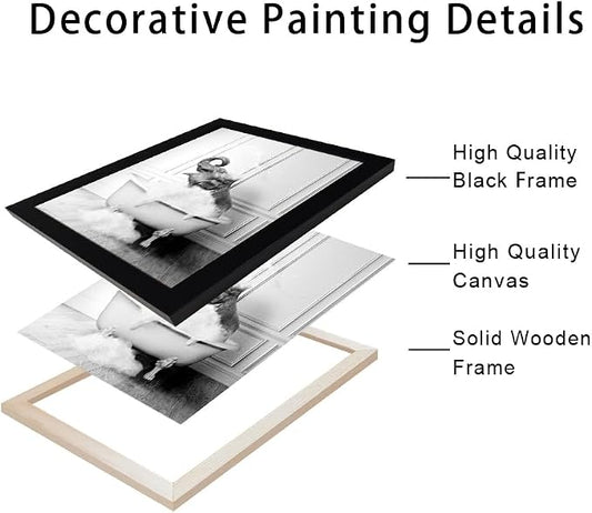 Framed Bathroom Art Wall Decor Elephant in Bathtub Decor Funny Black and White - Image 2
