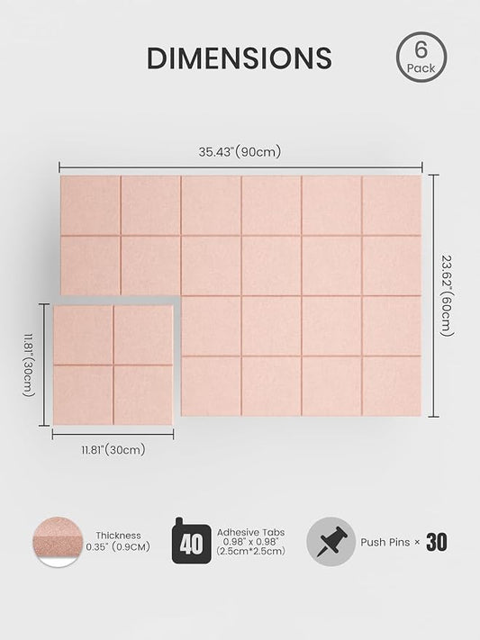 Bumusty Large Felt Bulletin Board, 30 Push Pins, 40 Adhesive Tabs - Image 2
