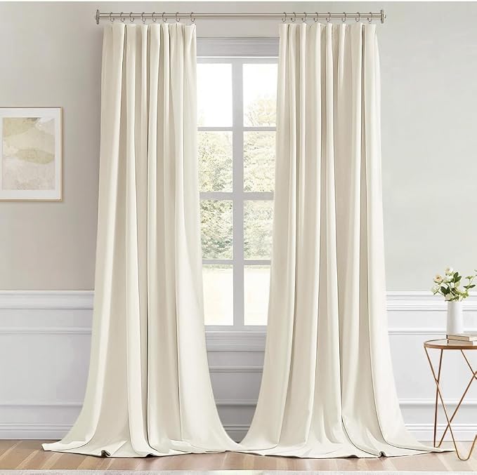 MIULEE Beige White Back Tab Blackout Curtains 108 Inch Long 2 Panels Set - Image 9