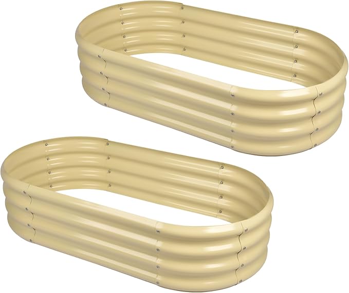 Land Guard 2Pack Galvanized Raised Garden Bed Kit, Galvanized Planter Oval Large Metal Raised Garden Boxes Outdoor for Vegetables(Cream Yellow)