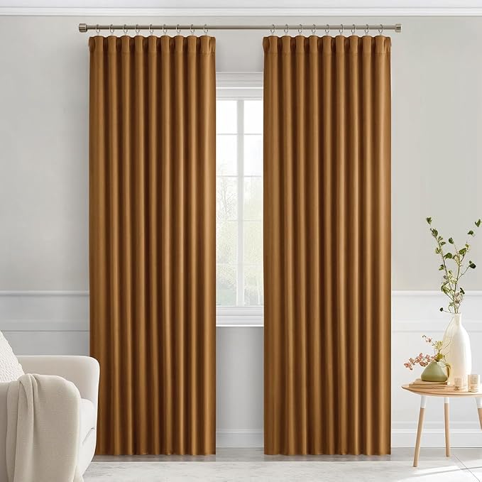 MIULEE Golden Brown Back Tab Blackout Curtains 90 Inches Long 2 Panels Set - Image 9