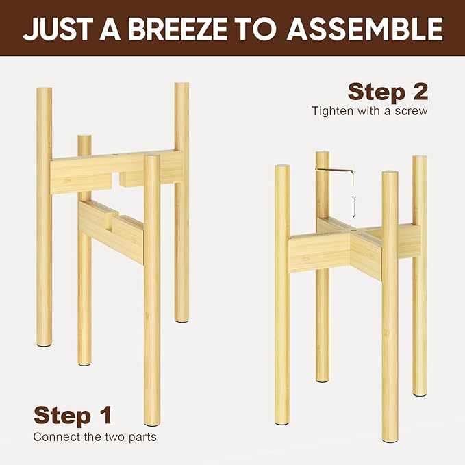 MUDEELA 2 Pack Adjustable Plant Stand Indoor, Bamboo Plant Stand 8 to 12 Inches, Single Floor Plant Stand for Indoor Plants, Natural Planter Stand for Indoor Plants, Pot Plant Not Included