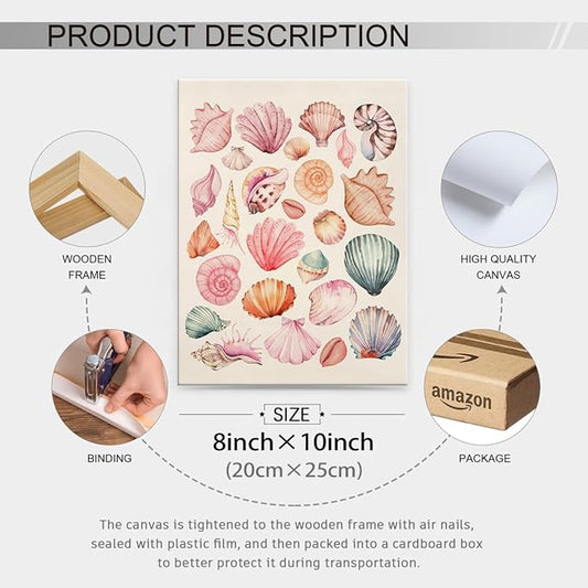 Pink Seashell Posters Coastal Cowgirl Canvas Wall Art Trendy Beach Starfish - Image 2