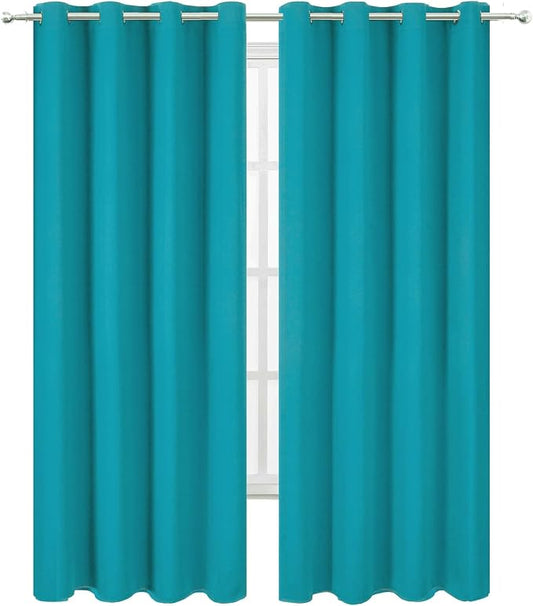 LEMOMO Blackout Curtains 52 x 90 Inch Long Teal Curtains Set of 2 Panels Room - Image 2