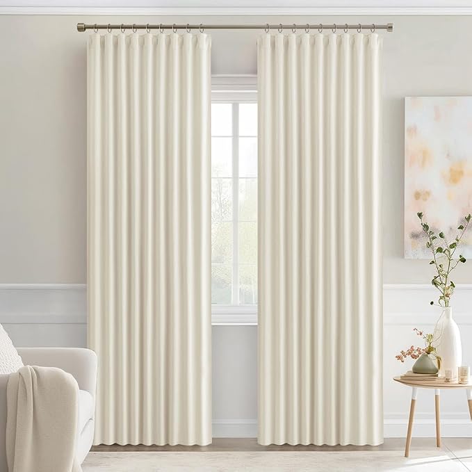 MIULEE Beige White Back Tab Blackout Curtains 90 Inches Long 2 Panels Set - Image 9