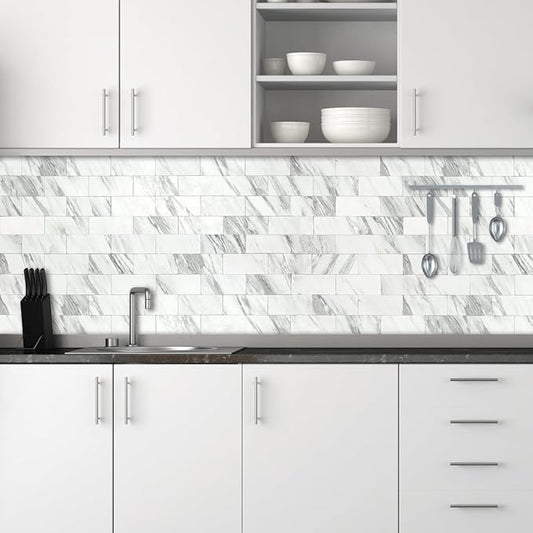 AULIGET 4-Piece White Marble Look Peel and Stick Backsplash Wall Tiles - Image 2
