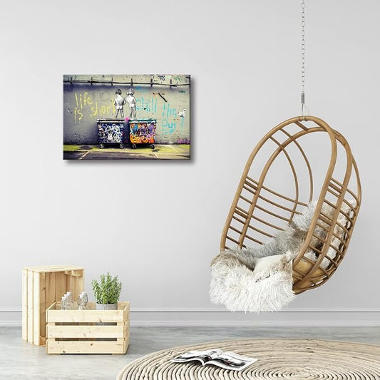 Wieco Art Gallery Wrapped Canvas Prints Life is Short Chill the Duck Out Banksy - Image 2