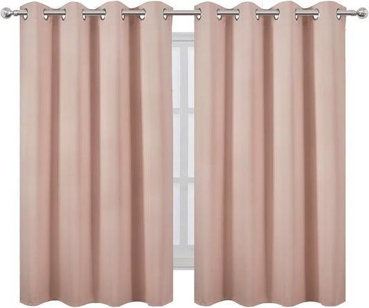 LEMOMO Blackout Curtains 66 x 54 Inch Long Blush Curtains Set of 2 Panels Room - Image 2