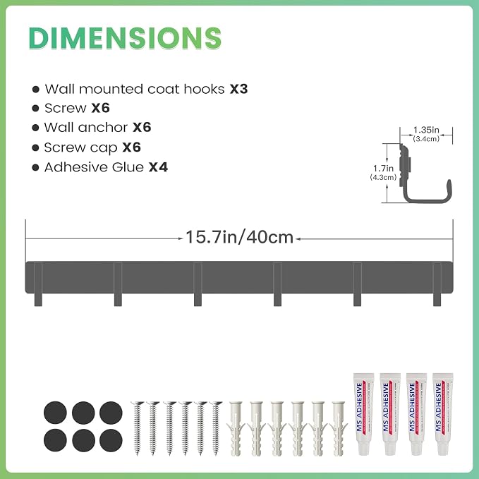 16-Inch Wall Mount Coat Rack - Image 6