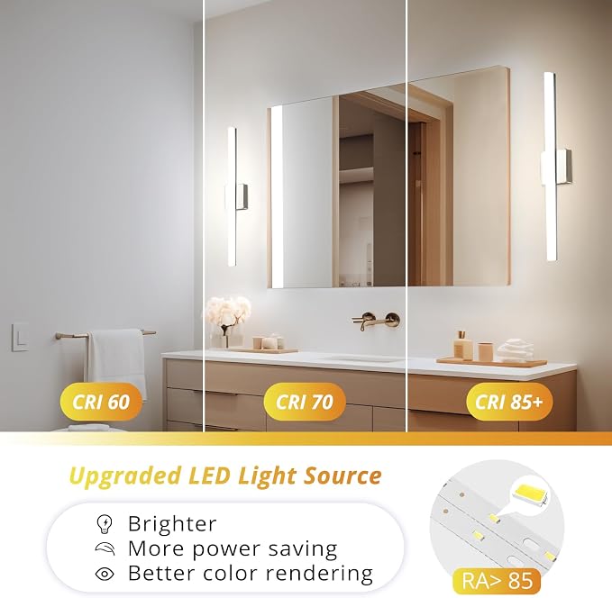 Combuh Lights for Bathroom Vanity Fixtures Above Mirror Soft Shadow Free Wall - Image 6