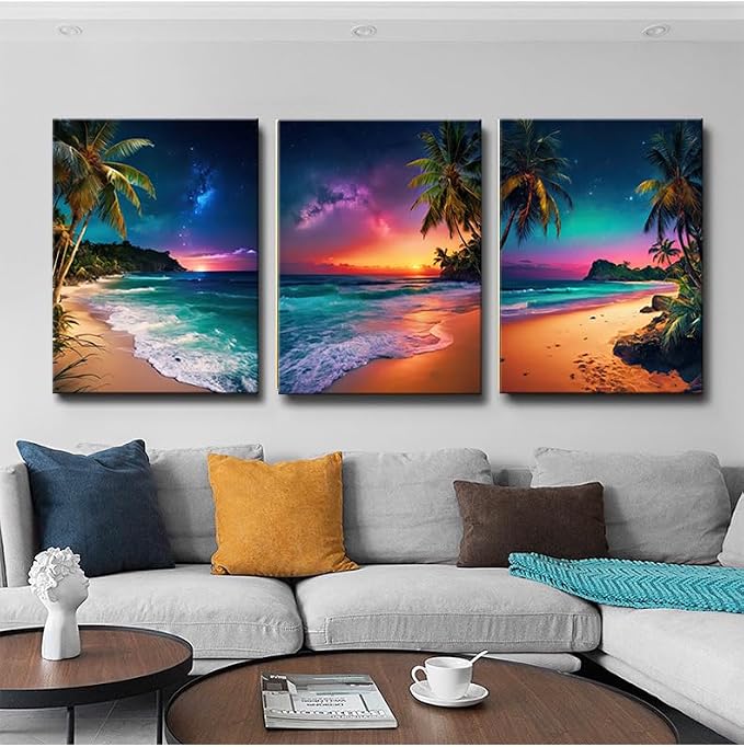 Sunset Ocean Canvas Wall Art Tropical Beach Prints Painting Palm Coconut Tree - Image 8