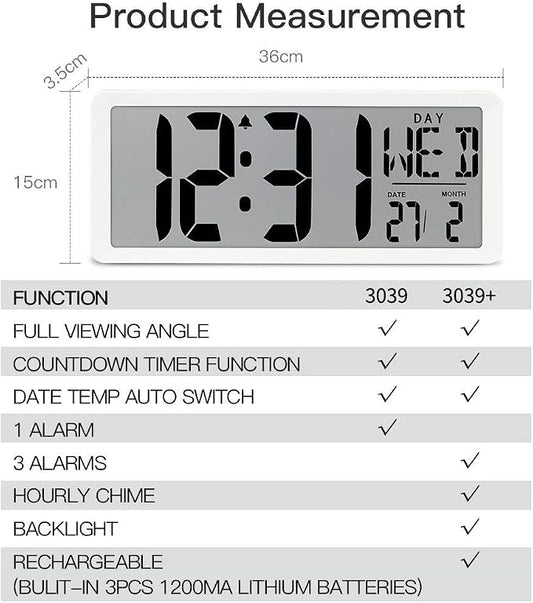 TXL 14.2" Large Digital Day Wall Clock, Custom 8 Languages Calendar, Count - Image 2
