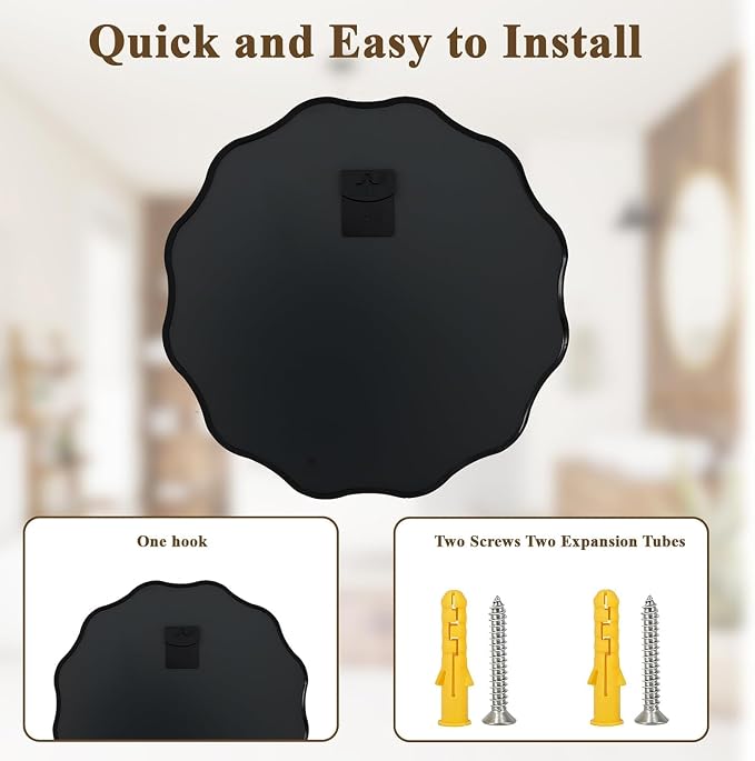 VooBang Black Scalloped Large Circle Mirror, Hanging Leaning - Image 8