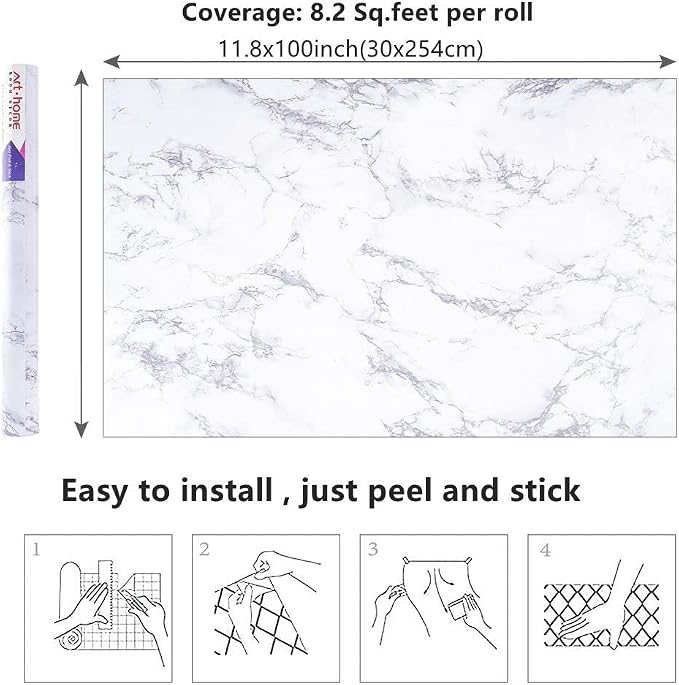 Arthome Marble Contact Paper, Peel and Stick Wallpaper 11.8x100 inch Self - Image 7