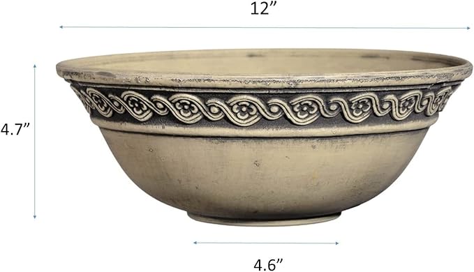 Classic Home and Garden Corinthian Resin Flower Pot Planter Bowl, Gray, 12"