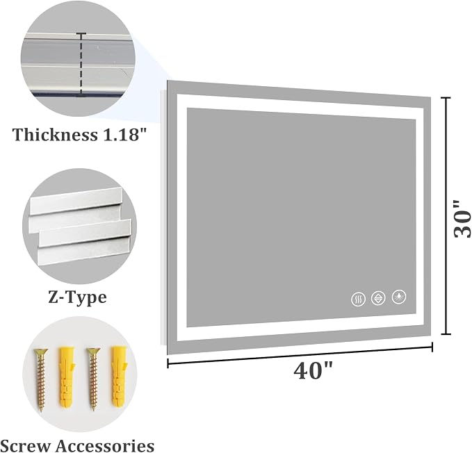 Koonmi 40"x30" LED Mirror for Bathroom, 90CRI Anti-Fog Vanity Mirror - Image 9