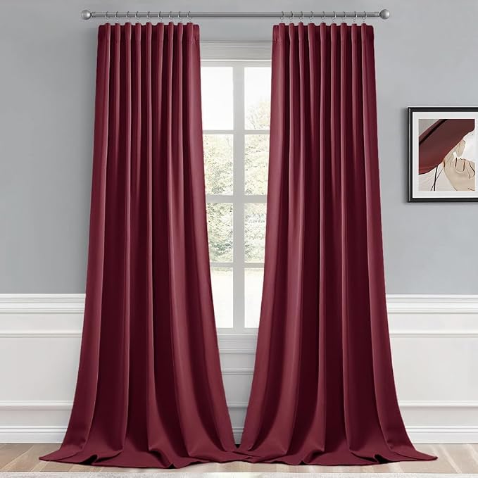 MIULEE Christmas Wine Red Back Tab Blackout Curtains 108 Inch Long 2 Panels Set - Image 9