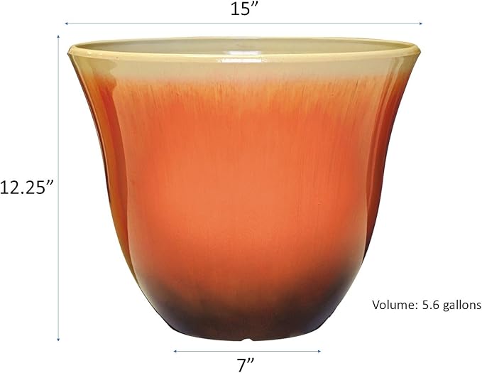Classic Home and Garden Honeysuckle Resin Flower Pot Planter, Tequila Sunrise, 15" (Pack of 2)
