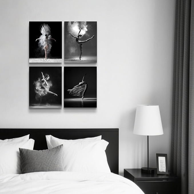 NCYEL 4Pcs Black and White Ballet Wall Art Girl Dancing Canvas Prints Elegant - Image 6