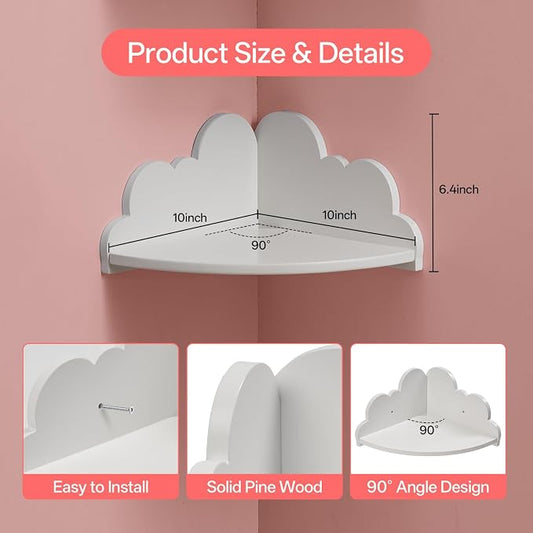 Cloud Corner Floating Shelves,Set of 3 White Corner Wall Shelf Floating Wooden - Image 2