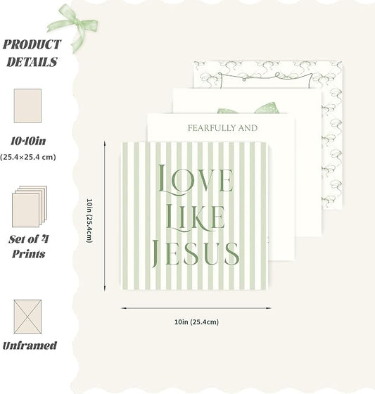 LARTSFRO Coquette Sage Green Bow Jesus Wall Art Decor Posters, Inspirational - Image 2
