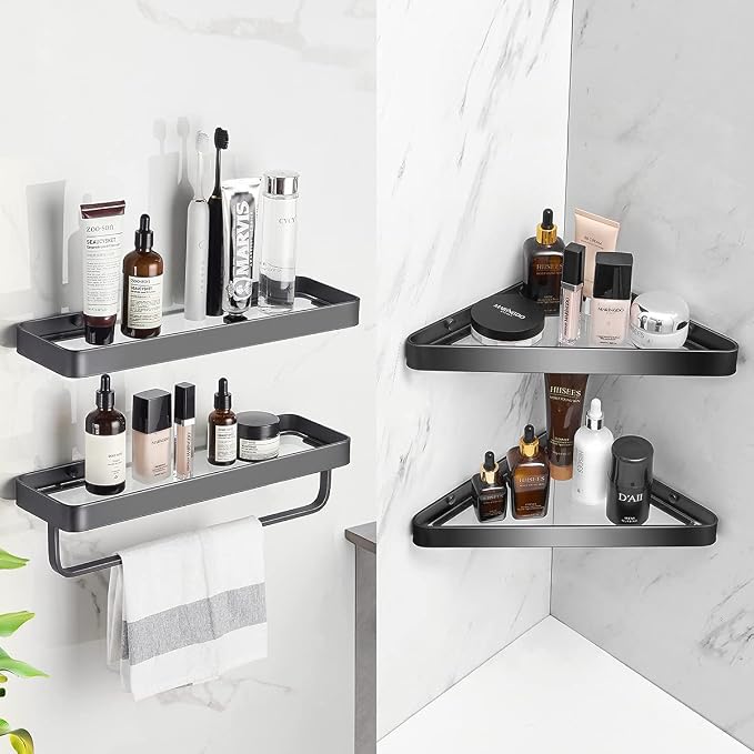 VOLPONE Bathroom Shelves Wall Mounted Glass Corner Shower Shelf - Image 6