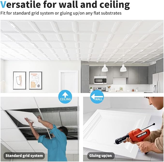 Art3d 36-Pack Square Drop Ceiling Tile 2ft x 2ft in White, PVC Ceiling Panel 24 - Image 7