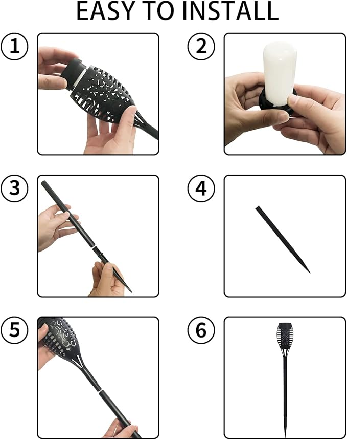 12Pack Solar Torch Lights with Flickering Flame Upgraded, Security&Waterproof Solar Lights Outdoor Landscape Decoration, Mini Solar Tiki Torches for Yard,Garden,Patio, Pathway Decor-Auto On/Off