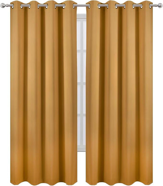 LEMOMO Blackout Curtains 52 x 90 inches Long Mustard Yellow Curtains Set of 2 - Image 2