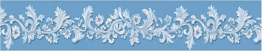Blue Floral Wallpaper Border 196x4 Inch Peel and Stick Wall Border Elegant - Image 2