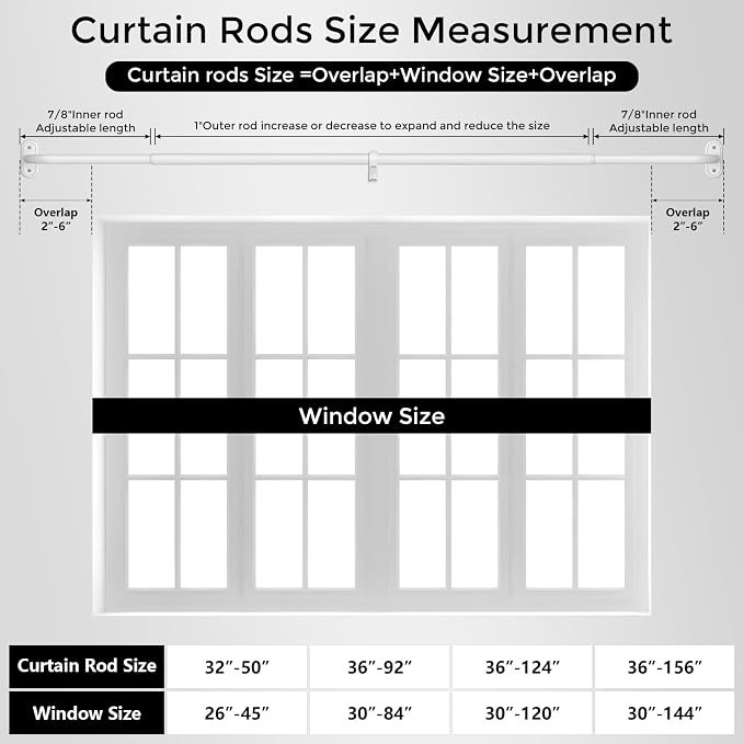 2 Pack Curtain Rods 36-88 Inch, 1 Inch Adjustable Heavy Duty Room Darkening - Image 8
