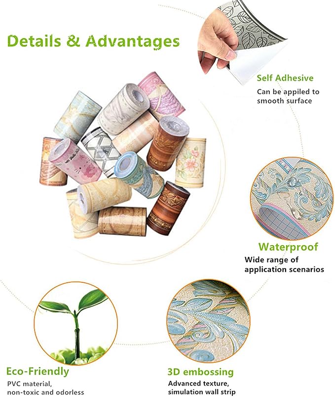 UPREDO 3D Decorative Floral Molding Waterproof Wallpaper Border Peel and Stick - Image 7