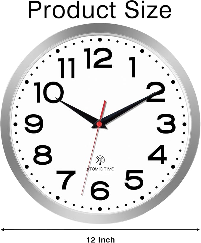 Roymnie Atomic Wall Clock 12 Inch, Modern Clock Battery Operated Classic Analog - Image 9