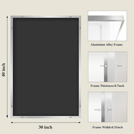 Koonmi Silver Rectangle Wall Mirror, 30x40 Inch Bathroom Mirror, Aluminum Frame - Image 2