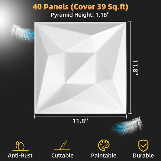 40 PCS 3D Wall Panels for Interior Décor White 11.8"*11.8" Wall Covering - Image 2
